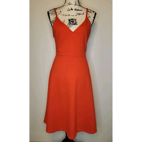 Lulus Coral Red Cocktail Midi Dress Womens LG Stretch V Neck Sexy Elegant Classy - Picture 6 of 14